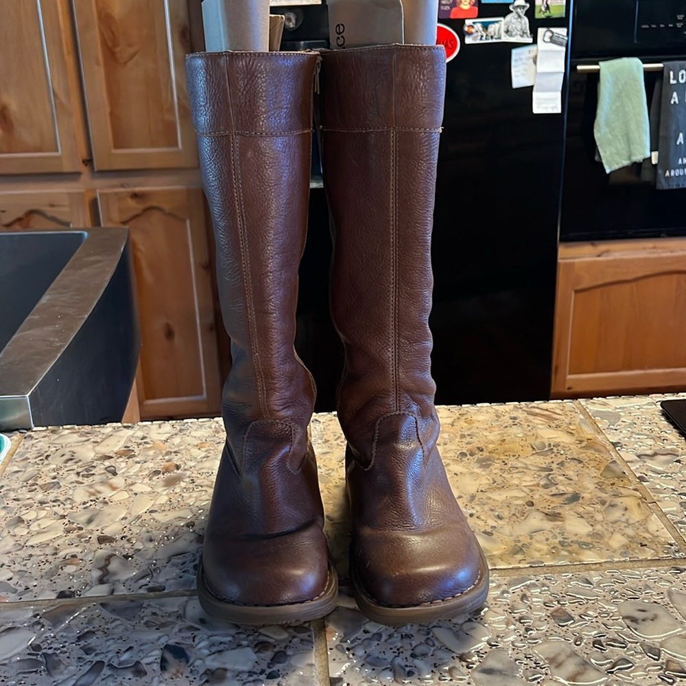 Brown knee high Doc Martens